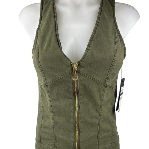 New Guess Maxine Olive Green Denim Sleeveless Zip Up Skinny Romper Jumpsuit Sz 6 - Picture 3 of 6